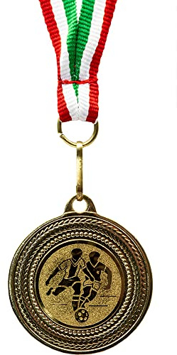 Pokal-Fabrik – Set di 10 medaglie da Calcio in Metallo Dorato con Nastro Blu-Bianco-Rosso – Medaglie per Bambini, Club e tornei – Ideali per premiazioni e competizioni
