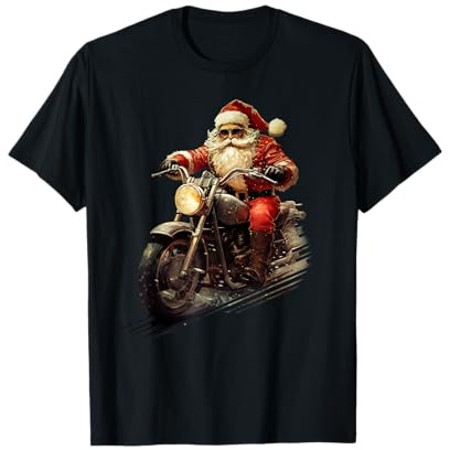 Christmas Santa Riding on a vintage motorcycle bike T-Shirt