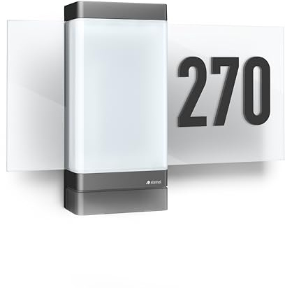 Steinel Lampada a LED per numero civico My L 270 Digi SC, cifre in rilievo, rilevatore di movimento a 180°, intelligente numero civico illuminato, utilizzabile tramite app