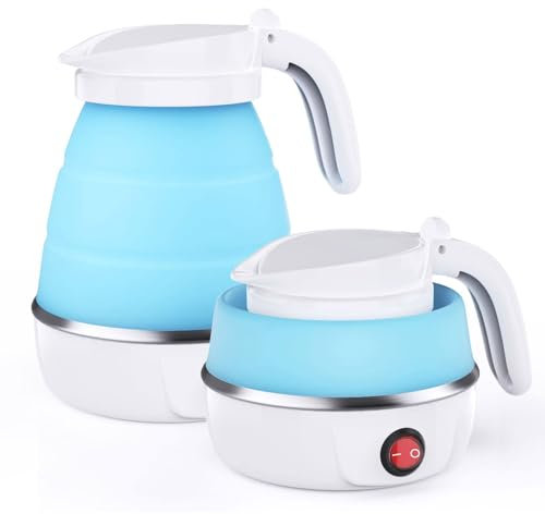 Hervidor Eléctrico Plegable,Hervidor Eléctrico De Viaje De Silicona, Mini Hervidor Plegable De Viaje,Hervidor De Camping Plegable,Hervidor Eléctrico Para Camping, Senderismo (Azul)