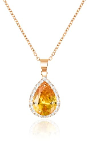 Linawe Citrin Diamant Anhänger Kette Halskette Damen, Kettenanhänger Rosegold Schmucksets Frauen, Geburtsstein Kristall Charm Kette Jewelry, Damenkette Gelb Modeschmuck