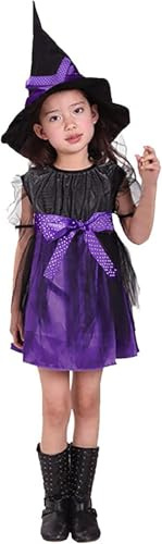 Yi'antai Costume Déguisement de Sorcière Fille, Costume De Sorcière Violette, Costume Sorciere Enfant avec Chapeau de Sorcière, Halloween Deguisement Sorciere Fille pour Costume Cosplay Carnaval