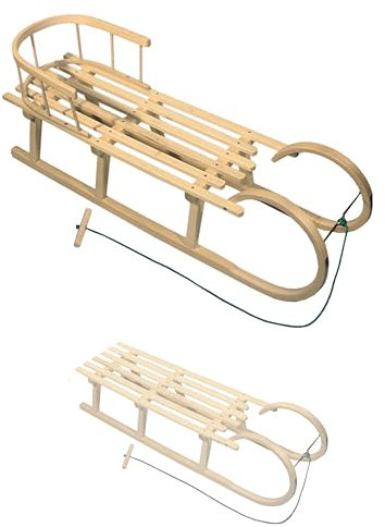 Hörnerrodel 120 cm mit Rückenlehne - Holzschlitten aus Buchenholz für 2 Personen - Hörnerschlitten Rodelschlitten mit Zugseil & Stahlkufen