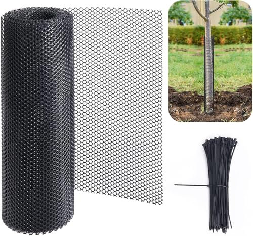 Purple Star 20 Ft Mesh Tree Guard Trunk Protectors- Tree Bark Protector- Flexible Net Tree Guard with 100 Pcs Ties for Tree Protectors from Deer Mowers Trimmers（Black）