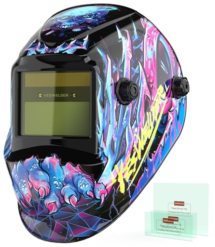 YESWELDER Color Verdadero Careta Soldar Automatica 92.5x42.5mm, Mascara de Soldar Bloqueo de Luz Azul, Capucha Casco de Soldadura Sombra Ancha 4/9-13 para TIG MIG ARC Grind