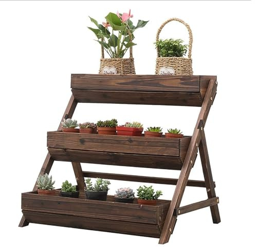 Estantería Plantas de 3 Niveles,estanterias decorativas plantas exterior,Maceta Elevada,Hay 3 Áreas De Cultivo De Hierbas y Flores,Abeto,(105x72x88cm) Adecuado Para Patios,Balcones,Jardines,Etc.