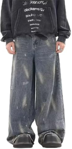 Baggy Jeans da uomo, a forma di gamba larga, Y2K, streetwear, pantaloni da jogging oversize, per adolescenti, ragazzi, pantaloni cargo larghi, pantaloni per il tempo libero, Blu-B, M