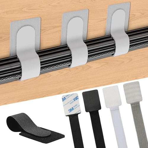 Juego de 30 bridas de cable autoajustables con adhesivo 3M – Organizador de cables reutilizable para oficina, TV, PC y hogar – Colores surtidos Negro, Blanco, Gris