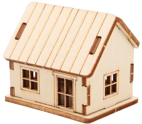 GARIOUANS Mini Trämodellhus Tomt Trähus 3D-Träpussel Dioramahus Träbyggnadsmodellhus Träpusselhusmodell Miniatyrhus I Trä Trähusdekorationsmodell Beige