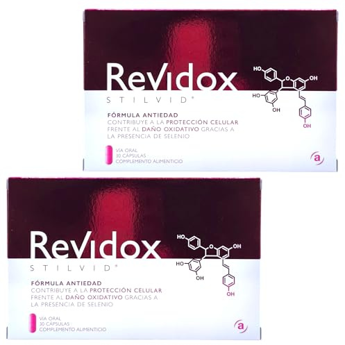 Actafarma Revidox - Pack Ahorro 2 x 30 Cápsulas - Suplemento Antienvejecimiento con Stilvid (Resveratrol de Alta Absorción), Selenio y Granada - Antioxidante para la Piel y Salud Cardiovascular