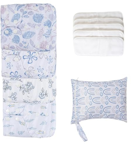 Återanvändbara tygblöjor 4X absorberande andningsbara inlägg vattentätt | Liten Andningsbara Liner, Vattentätt Överdrag, 1 Våtpåse, Unisex, Tvättbara Blöjor, Absorberande Andningsbart Överdrag