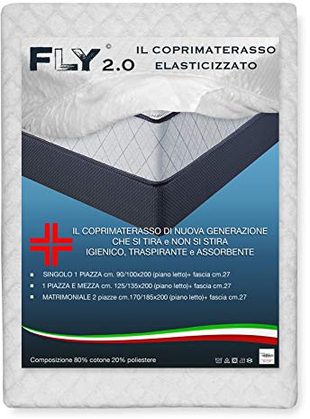 Coprimaterasso Elasticizzato Fly 2.0 Spugna Jacquard con Angoli, Traspirante, Anti-piega, Lavabile, Fresco e Caldo, Adattabile a Tutti i Materassi - MATRIMONIALE 2 PIAZZE