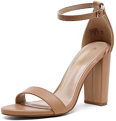 DREAM PAIRS Women's Hi-Chunk High Heel Pump Sandals,Size 9,Nude/Pu,HI-CHUNK