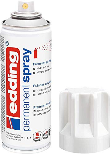 edding 5200 spray permanente - blanco tráfico brillante - 200 ml - pintura acrílica para decorar vidrio, metal, madera, cerámica, plástico, lienzo - aerosol, spray acrílico, spray de pintura