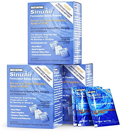 SinuAir Saline Packets for Sinus Rinse - Premixed Salt Solution Powder for SinuPulse Elite System, Neti Pot, Nose Wash Bottle & Nasal Irrigation, 90 Packets