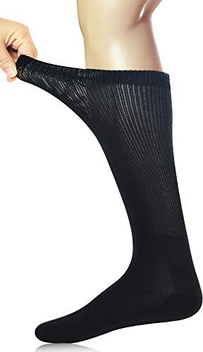 Yomandamor Lot de 3 paires de chaussettes en coton pour homme diabétique avec orteils sans couture Taille 38-46, 3 paires Noir, 10-13