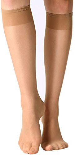 MANZI 12 Pairs Lady's Sheer Knee High Stockings, 12 Pairs Natural