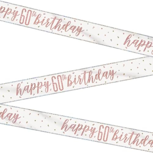 Stunning Rose Gold Happy 60th Birthday Glitz Foil Banner (274cm) - Dazzling Party Decor for a Memorable Milestone - 1 Pc