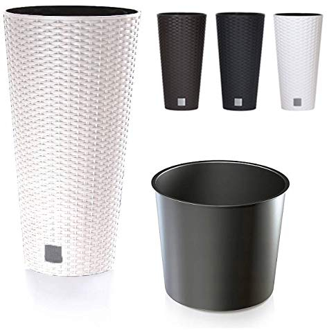 Blumenkübel Blumentopf Übertopf Rattan Optik Pflanzkübel mit Einsatz Rato Vase (250 Weiß)