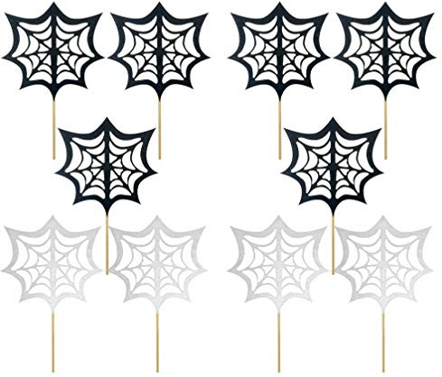 Lurrose 30Pcs Halloween Spider Web Cake Topper Dessert Toppers Picks Spider Cake Decorations for Halloween Baby Shower Birthday Party