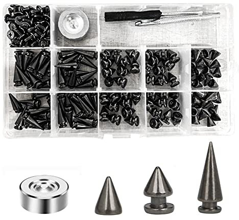 Pamtns Ziernieten 120 Stück Killernieten Punk Nieten Stachelnieten Nieten für Kleidung Leder Nieten Ziernieten Set Metall Killernieten Ziernieten für Leder mit Schraubendreher Locher