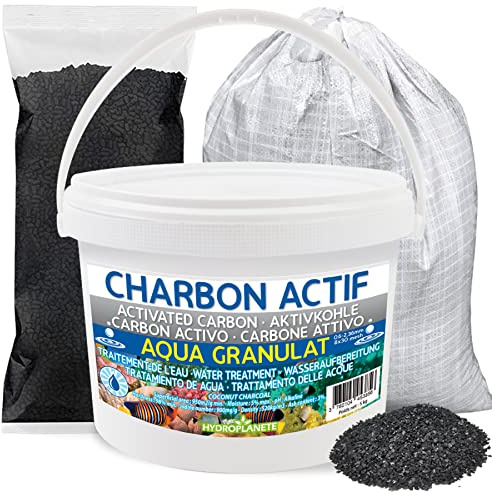 HYDROPLANET Aktivt kol för akvarium, säljs i påse med 500 g 1kg 2 kg / 5 kg hink 10 kg / 25 kg påse - granulat med hög renhet vattenfiltrering (2 kg)