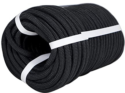 Premium Polyester Braid Rope, 3/8IN 100FT, 3520 lb High Strength Arborist Bull Rope, Multi Purpose Strong Pulling Rope, for Gardening, Camping and Swing (Black)
