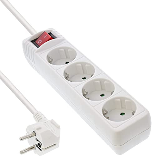 InLine® Steckdosenleiste, 4-Fach Schutzkontakt, mit Schalter, 3m, weiß