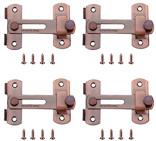 Lxoraziy 4 Stück Schieberiegel, Türriegel, Riegel Edelstahl Latch mit Schrauben, Edelstahl Gebürstet Bolzenriegel für Tor, Fenster, Schlafzimmer(Rotbronze)