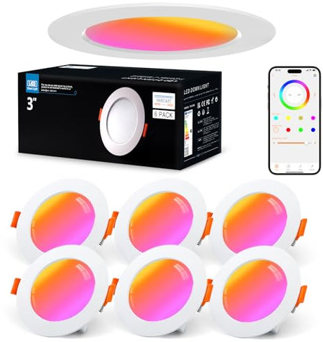 VARICART Spot Encastrable Dimmable Alexa, 6 x 7W RGB Smart Bluetooth LED Multicouleurs Blanc Chaud 2700K 660 Lumen, Extra Plat Pour de Nombreuses Scènes, Contrôle APP