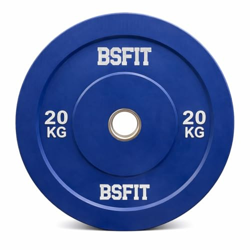 BSFIT® 1 disco de 20 kg pesas duraderos de caucho, Disco olimpico bumper discos, calidad premiun centro de acero orificio olimpico de 50mm