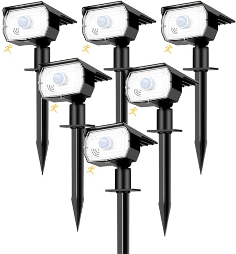 nipify Spot Solaire Exterieur Detecteur de Mouvement Lot de 6 - Lampe Solaire Exterieur Puissant 56 LED/3 Modes avec Étanche, Réglable LED Lumiere Solaire Exterieur pour Jardin Chemins(Blanc Froid)