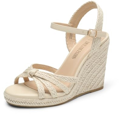 DREAM PAIRS Wedge Sandals for Women Dressy Summer, Platform Espadrille Strappy Casual Braided Heels Comfortable with Open Toe and Ankle Strap,Size 8.5,Beige-Raffia,SDPW2403W