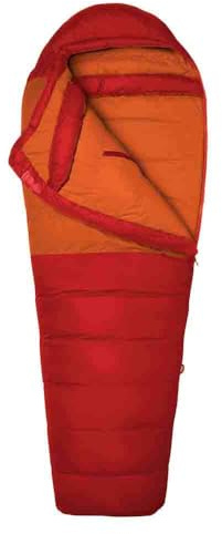 Marmot Lost Coast 40 Short, Saco de dormir tipo momia para adulto, relleno de pluma de 600+, ligero y cálido, plegable, 168 cm, hasta -12°, Team Red/Auburn, 168 cm