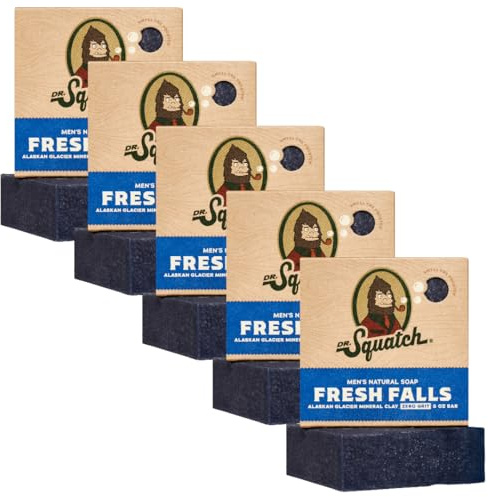 Dr. Squatch Natural Men’s Bar Soap Gift Set - Cold Process Body Soap Bar with Natural Oils - Gifts for Men - Fresh Falls (142g, 5 pack)
