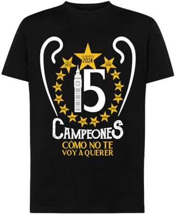 Champion's City Camiseta Fan Madrid Campeones Copa de Europa - La 15 - Cómo no te voy a querer (FR/ES, Letras, L, Regular, Regular, Negro)