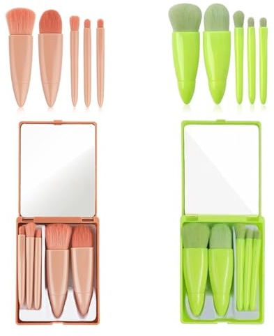 FENQURO Set di Pennelli per Trucco da Viaggio, 10 Pezzi Mini Kit di Pennelli per Cosmetici con Funzione Completa con Specchio per Pennello per Labbra Fondotinta in Polvere Set Cosmetico per il Viso