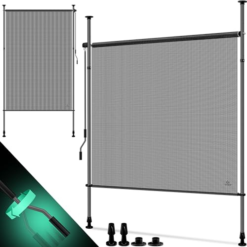 KESSER® Klemmmarkise 150x310 cm, Garten Balkon Sichtschutz wetterfest, Wind- & Sonnenschutz, Senkrechtmarkise mit Handkurbel ohne Bohren, Ausziehbar, wasserdicht & UV-beständig, Transparent/Anthrazit