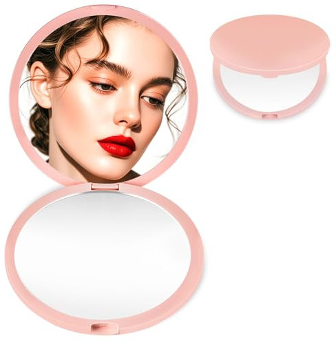 MOXYOY Compact Travel Makeup Mirror, 1X/3X Magnification Pocket Mirror 2-Sided Mini Portable Foldable Handheld, Gifts for Teenage Girls Women, Pink