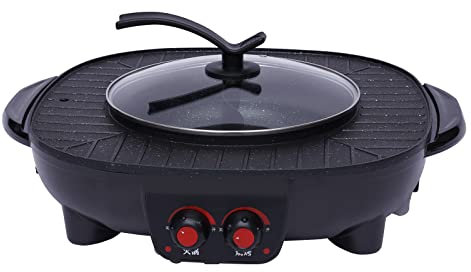 Hot Pot 2000 W, pentola elettrica 2 in 1 e griglia per raclette, griglia elettrica multifunzione, pentola Shabu divisa per 5-6 persone, facile da pulire