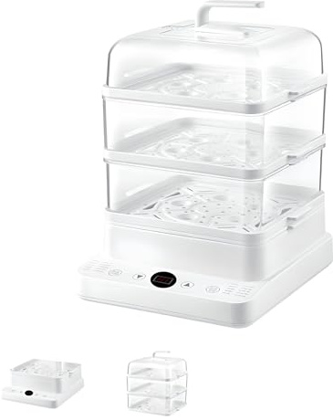 Pentola a vapore elettrica a tre strati, grande capacità da 24 litri e fornello a vapore multifunzione per uso domestico con base rimovibile, macchina intelligente per la prenotazione della colazione