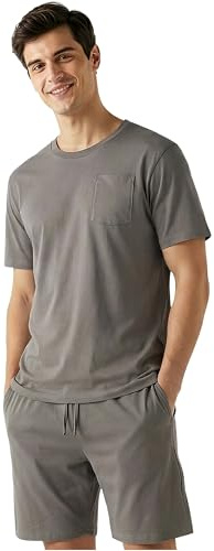Get Trend Pigiama Uomo Corto Cotone Leggero, M-5XL, Completo Estivo 2 Pezzi con Maglietta Manica Corta e Pantaloncini, Regali per Lui (M, Charcoal)