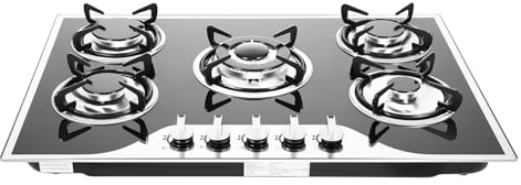 DunleyMin 5 Burner Gas Stove Built in Gas Hob Black Tempered Glass Hob Cooktop Kitchen Stoves Cooker for a Wide Variety of Kitchen Cooks, NG/LPG Convertible