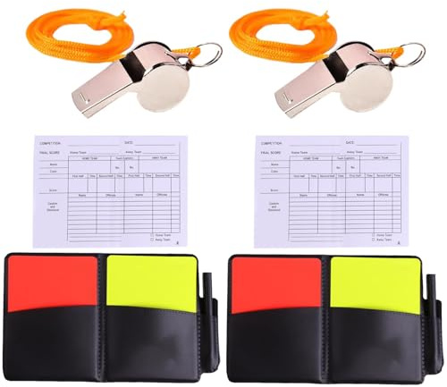 BeoTnp 2PCS Referee Kit, Red And Yellow Referee Cards, Match Referee Set With 2 Referee Whistles, Football Sports Dial Label, Sports Ref Kit Score Book for Football Soccer Match