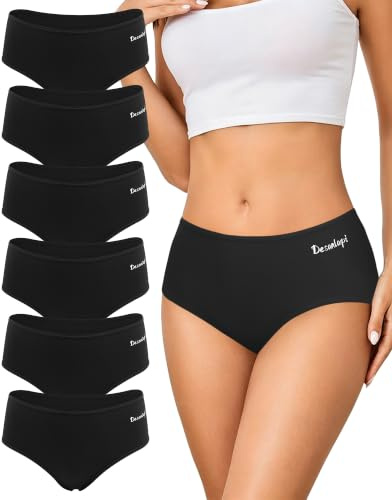 Desanlapi Culotte Femme Coton Taille Midi Confortable Lot de 6 S-XL | Lot Slip Femme Coton, Sports Sous-vêtements Élastiques, Hipster Classique, Sans Étiquette, Doux et Respirant Panties