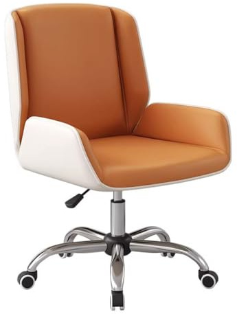 Justerbar skrivbordsstol Ergonomiskt ryggstöd Hemdatorstol Läder Vadderade fåtöljer med svängbara hjul, Besöksstolar for konferensrum(Orange A)