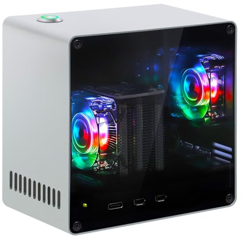 FREENOVE Mini Case for Raspberry Pi 5 (NOT Included), Dual M.2 NVMe SSD Slots, PWM ARGB Fans Light Sync, CPU Tower Cooler, Power Button with Indicator Light, Setup Software