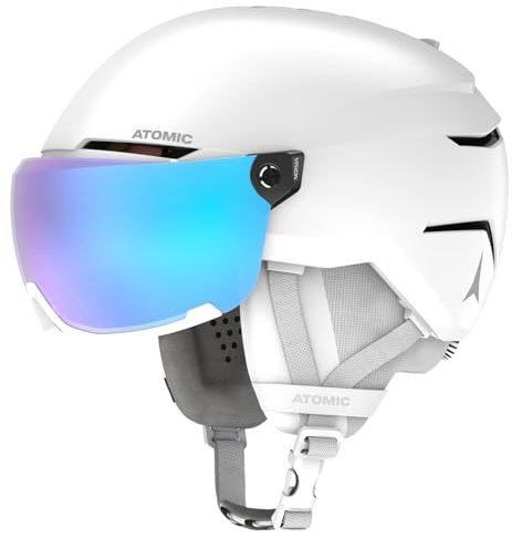 ATOMIC SAVOR VISOR STEREO Skihelm mit Visier - White Heather - Größe L - Maximale Stoßdämpfung - Active Aircon Belüftungssystem - Hochwertige Verspiegelung für klare Sicht, 59-63