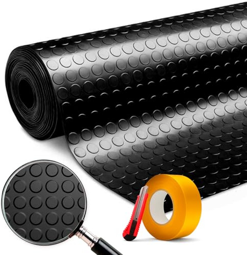 Suelo de Caucho Antideslizante, Alfombra Goma Rollo, diseño circulo 1Mts (Ancho) x 1Mts (Largo) Espesor 3mm, Furgoneta, PVC Taller Antideslizante Suelo, moqueta Resistente al Agua y Fácil de Limpiar.