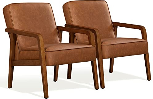 Yaheetech Fauteuil Salon Confortable Lot 2 Cadre Métal Fauteuils et Chaises pour Salon Siège Bien Rembouré Marron Clair